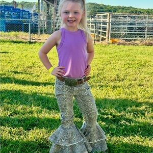 Chic Leopard Print Flared Kids Pants